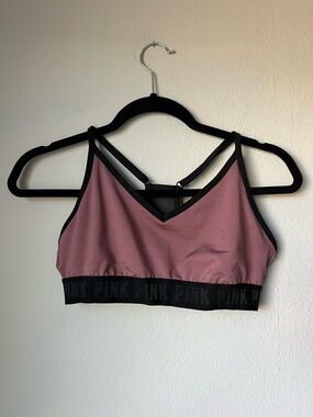 PINK Victoria's Secret Brand New Mauve Sports Bralette with Black Trim